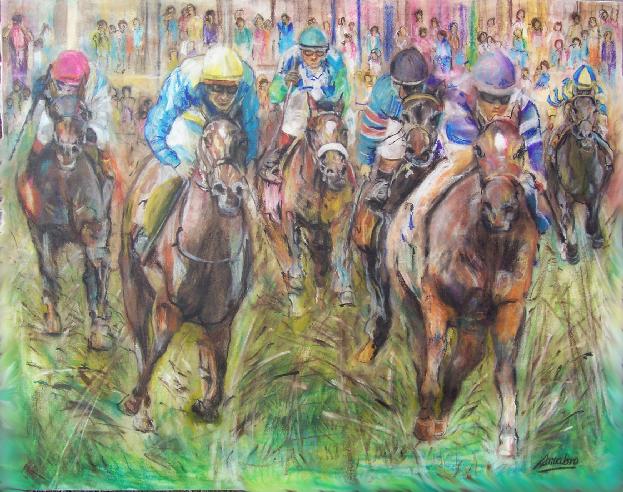 Horserace Finish2 60x48, Pasteloil